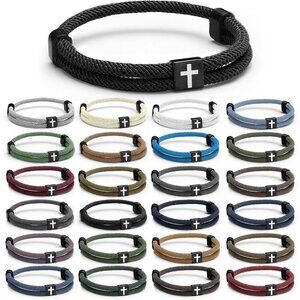 24 Pcs Unisex Christian Braided Rope Cross Bracelets Adjustable Nylon Jewelry Se